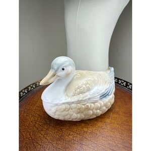 Vintage Ceramic Duck Trinket Dish Porcelain Swan Covered Box‎ Decor - Japan Made